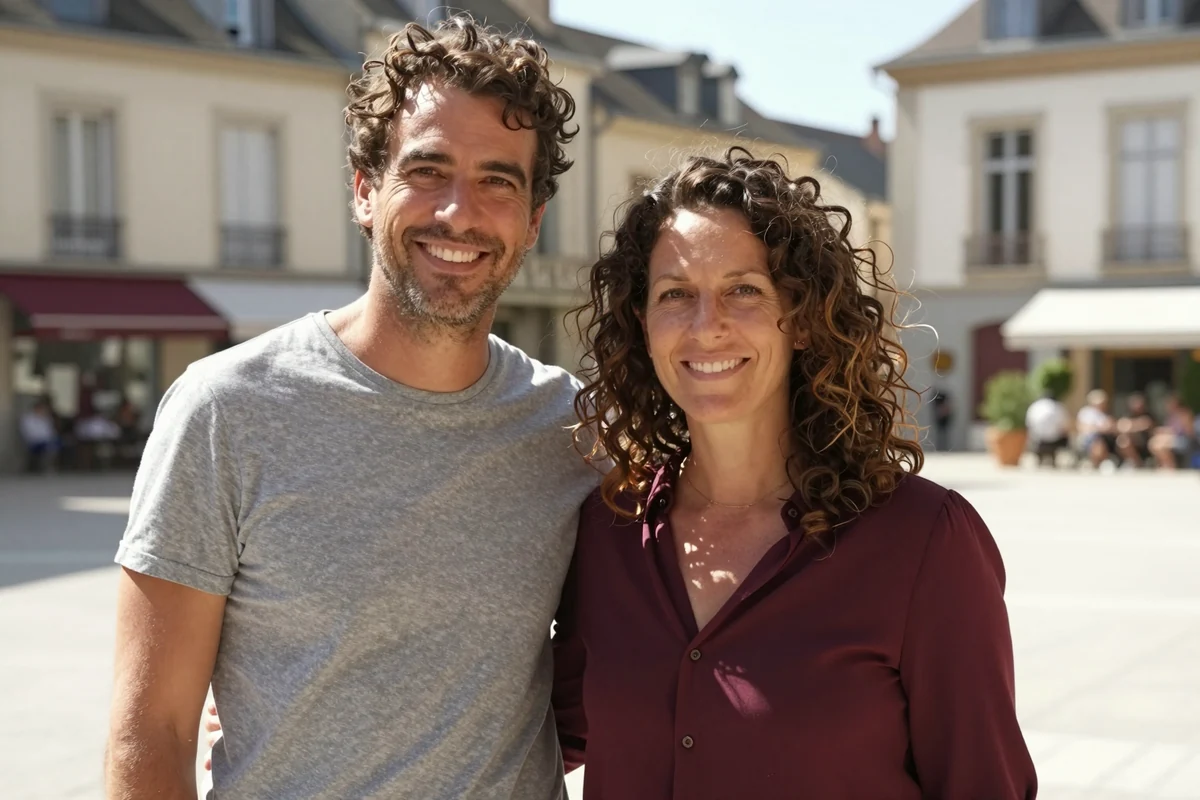 Premier rendez-vous près de chez soi : un homme et une femme dans une rue du centre